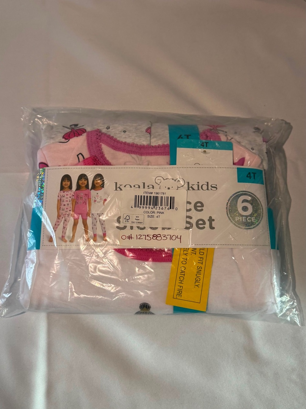 Koala Kids Pink & White Girls 6-Piece Pajama Set